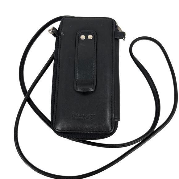 Eddie Bauer Crossbody Travel Wallet Bag Black Leather Zip Around Mini - Picture 1 of 12